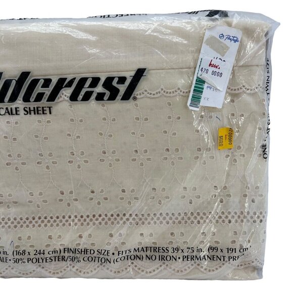 Fieldcrest Twin Flat Percale Lace Sheet 50% Cotton 50% Polyester - Picture 5 of 5